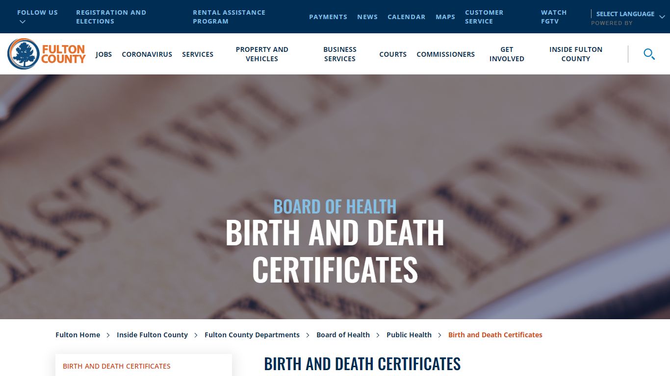 Birth and Death Certificates - Fulton County, Georgia